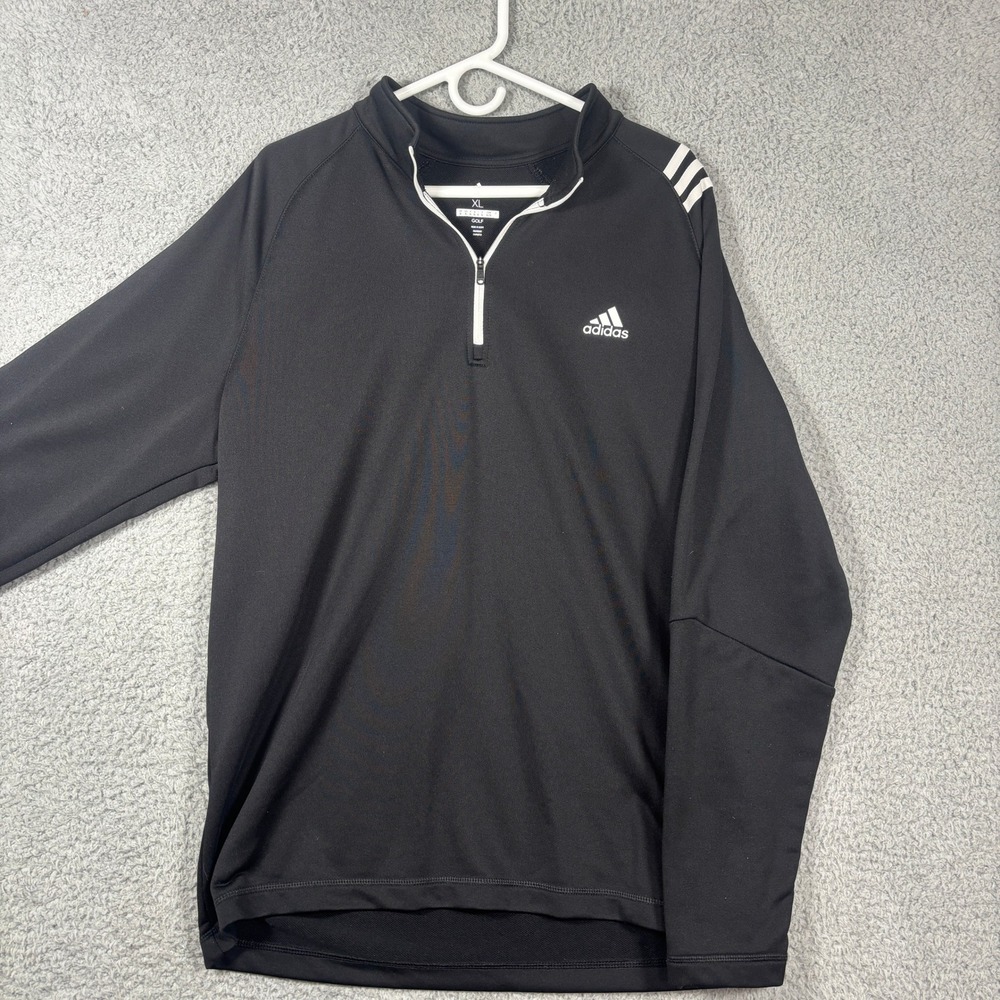 Adidas Pullover Mens XL Black Golf Quarter-Zip Three Stripe Performance Active